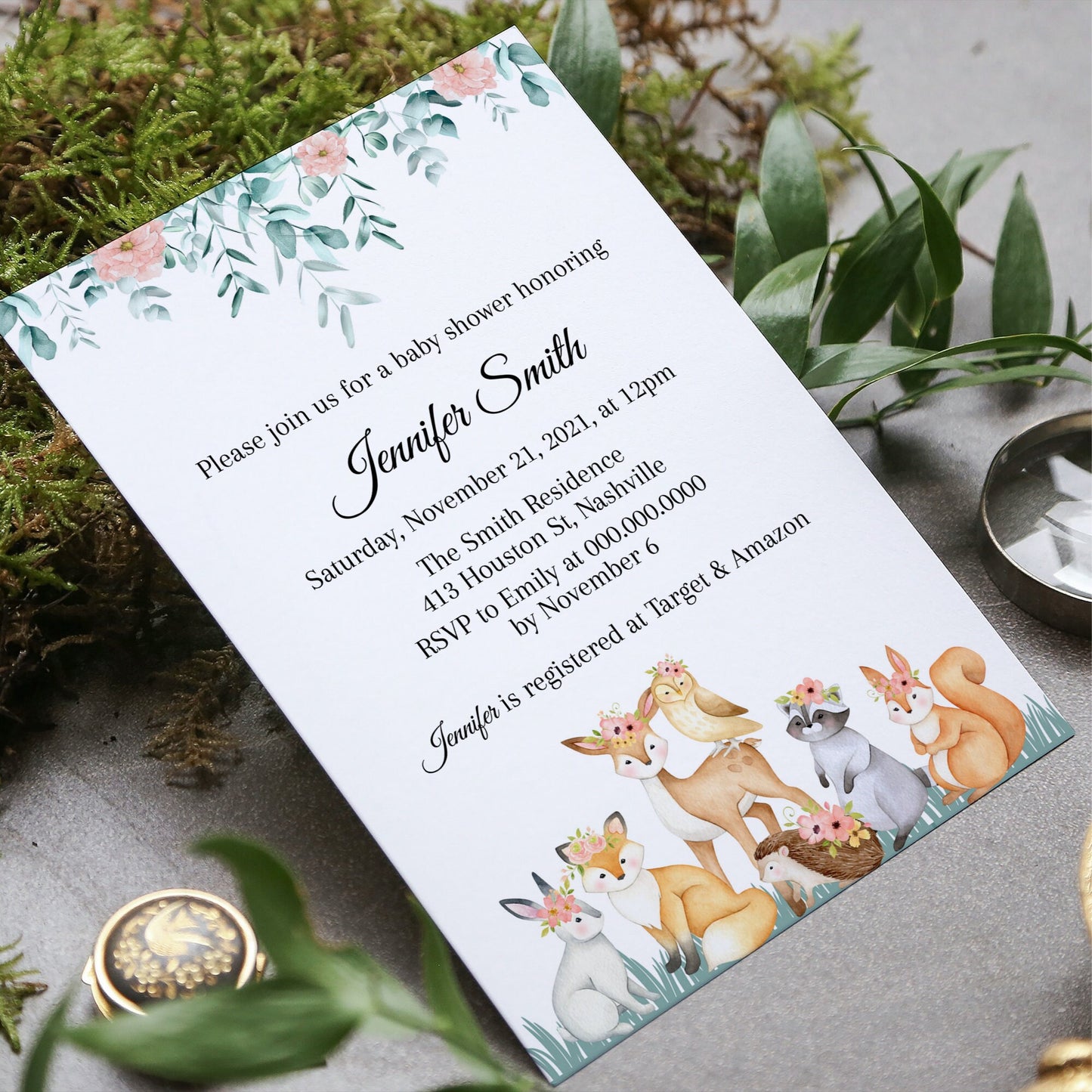 Woodland Animals Baby Shower Invitation Template, Forest Animals, Woodland Creatures, Editable Instant Download