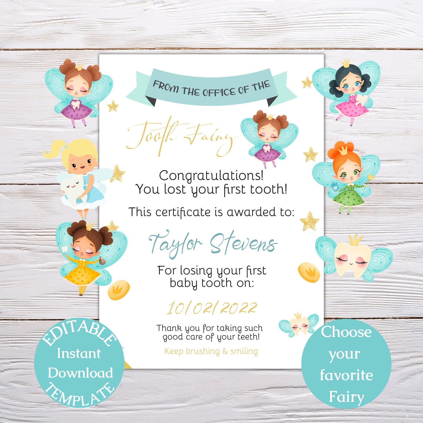 Tooth Fairy Letter Certificate, Letter From The Tooth Fairy, First Tooth Fairy Note, Editable Letter, Instant Download