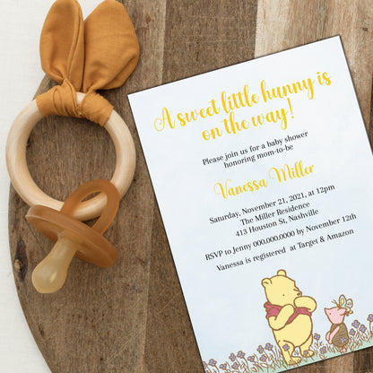 Winnie the Pooh Baby Shower Invitation Template, Gender Neutral Pooh Bear, Editable Digital Template, Instant download