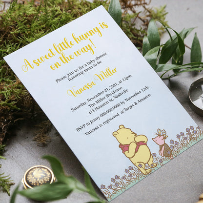 Winnie the Pooh Baby Shower Invitation Template, Gender Neutral Pooh Bear, Editable Digital Template, Instant download