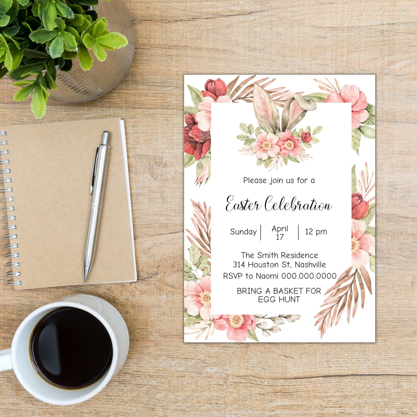 Easter Celebration Invitation Template, Easter Brunch, Easter Party Invite, Egg Hunt Invitation, Easter Scavenger Hunt. Easter Dinner Invite