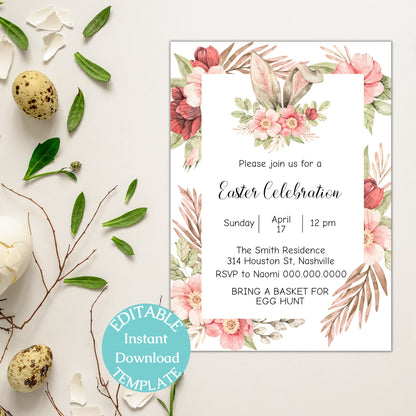 Easter Celebration Invitation Template, Easter Brunch, Easter Party Invite, Egg Hunt Invitation, Easter Scavenger Hunt. Easter Dinner Invite