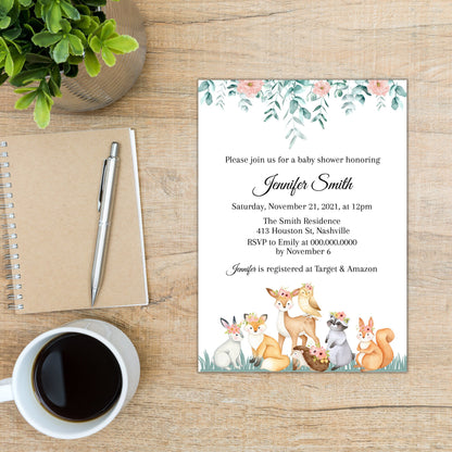 Woodland Animals Baby Shower Invitation Template, Forest Animals, Woodland Creatures, Editable Instant Download