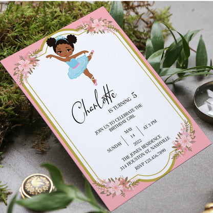 Ballerina Birthday Invitation, Inclusive Ballerina Birthday Invite, Girl Birthday Invitation, Editable Instant Download