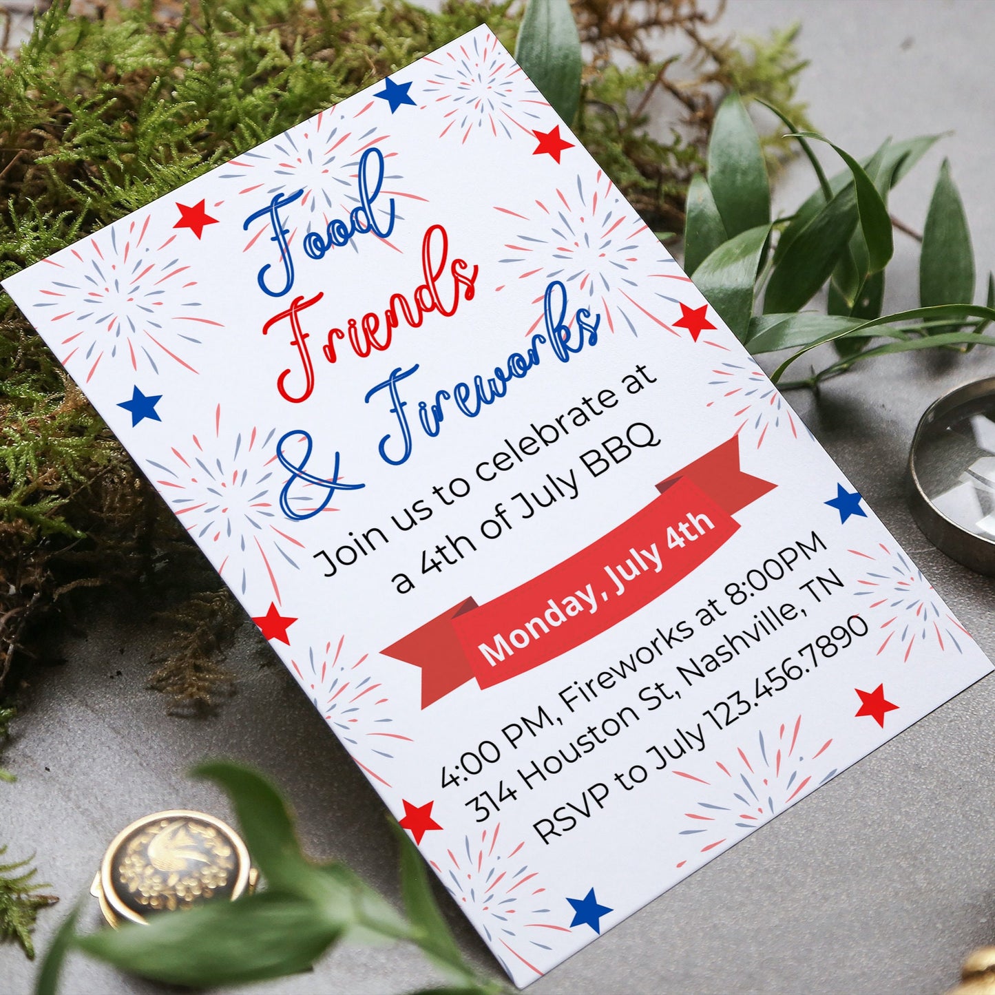 4th of July Invitation, Fourth of July Celebration, BBQ Fireworks, Neighborhood Block Party, Personalized Editable, Instant Edit & Download