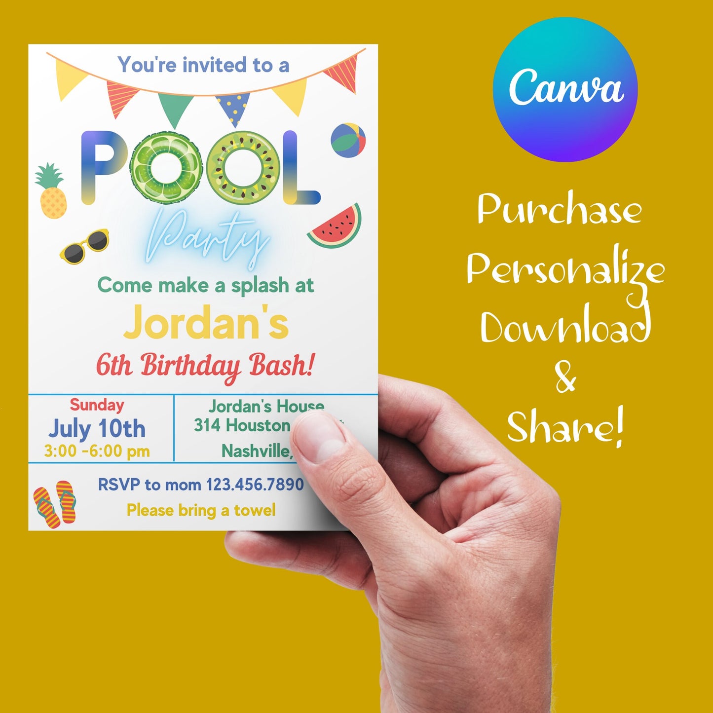 Pool Party Invitation Boy, Pool Party Birthday Invitation, Instant Download, Swimming Party Invite, Editable Template