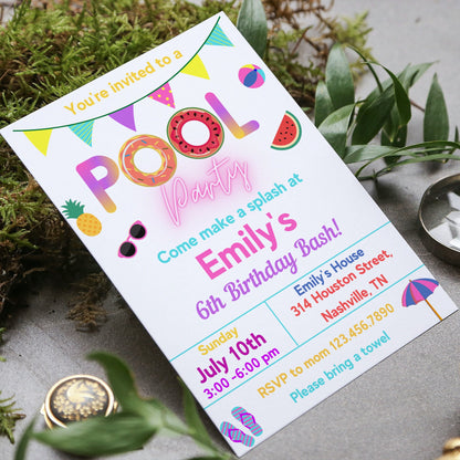 Pool Party Invitation Girl, Pool Party Birthday Invitation, Instant Download, Swimming Party Invite, Editable Template