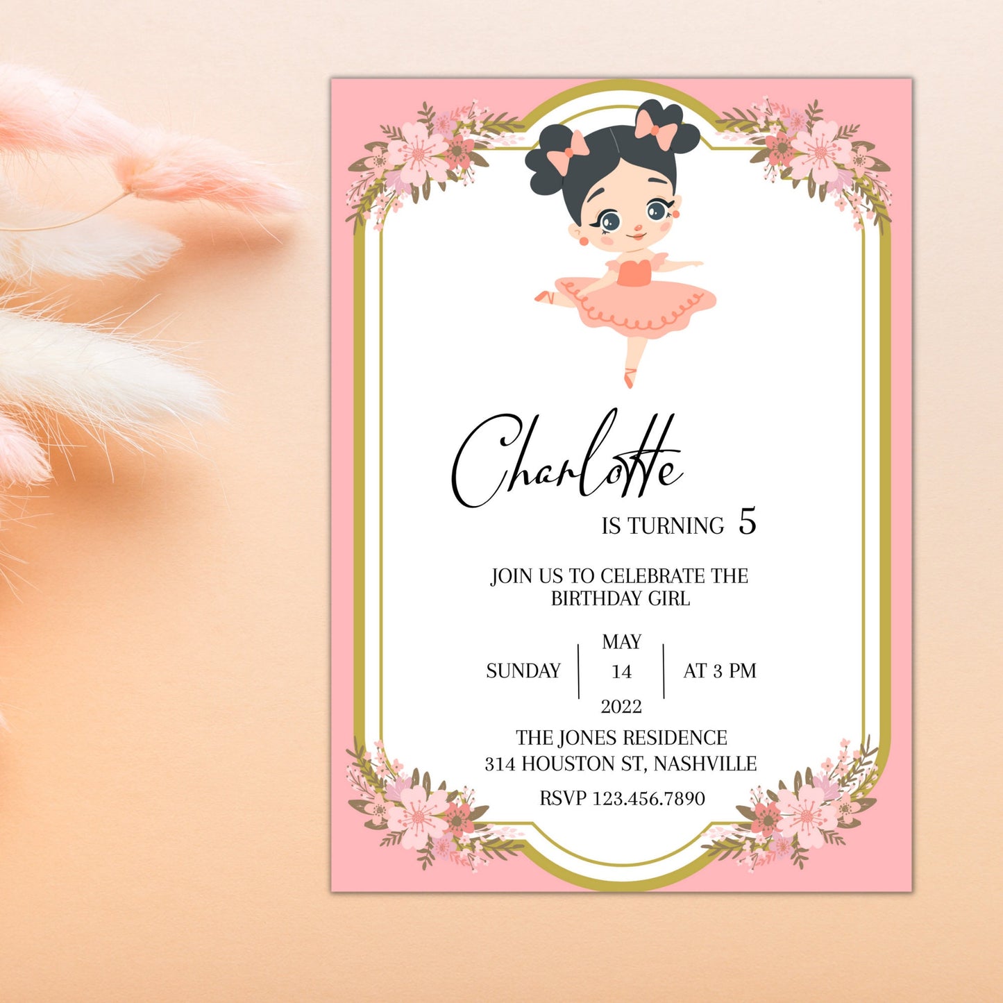 Ballerina Birthday Invitation, Inclusive Ballerina Birthday Invite, Girl Birthday Invitation, Editable Instant Download