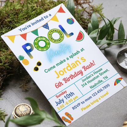 Pool Party Invitation Boy, Pool Party Birthday Invitation, Instant Download, Swimming Party Invite, Editable Template