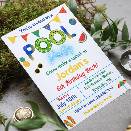 Pool Party Invitation Boy, Pool Party Birthday Invitation, Instant Download, Swimming Party Invite, Editable Template