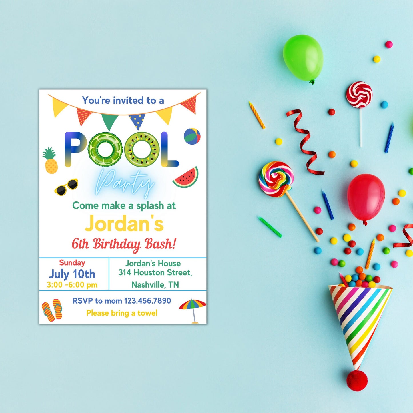 Pool Party Invitation Boy, Pool Party Birthday Invitation, Instant Download, Swimming Party Invite, Editable Template