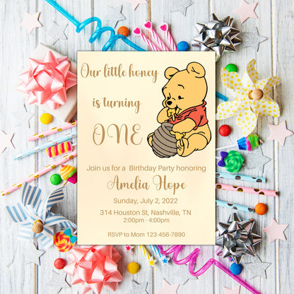 Editable Winnie the Pooh Invitation, Winnie Birthday Invitation, Kids Birthday Invitation Digital Download, Text Invite, Printable