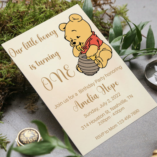 Editable Winnie the Pooh Invitation, Winnie Birthday Invitation, Kids Birthday Invitation Digital Download, Text Invite, Printable