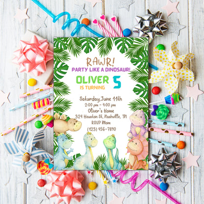 Dinosaur Birthday Invitation, Boy Digital Mobile Phone Invite, Electronic Email Dino Evite, Roar Like a Dinosaur Invite, Editable Template