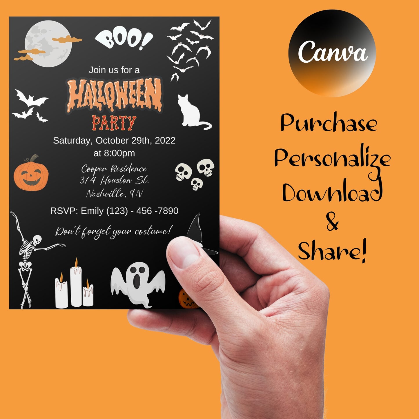 Halloween Party Invitation, Ghost Invitation, Halloween Birthday Invite, Haunted House, Costume Party, Editable, Instant Download