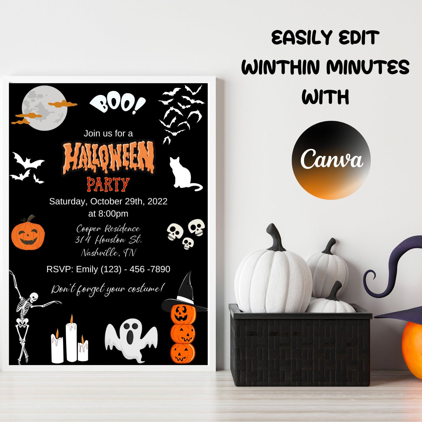 Halloween Party Invitation, Ghost Invitation, Halloween Birthday Invite, Haunted House, Costume Party, Editable, Instant Download