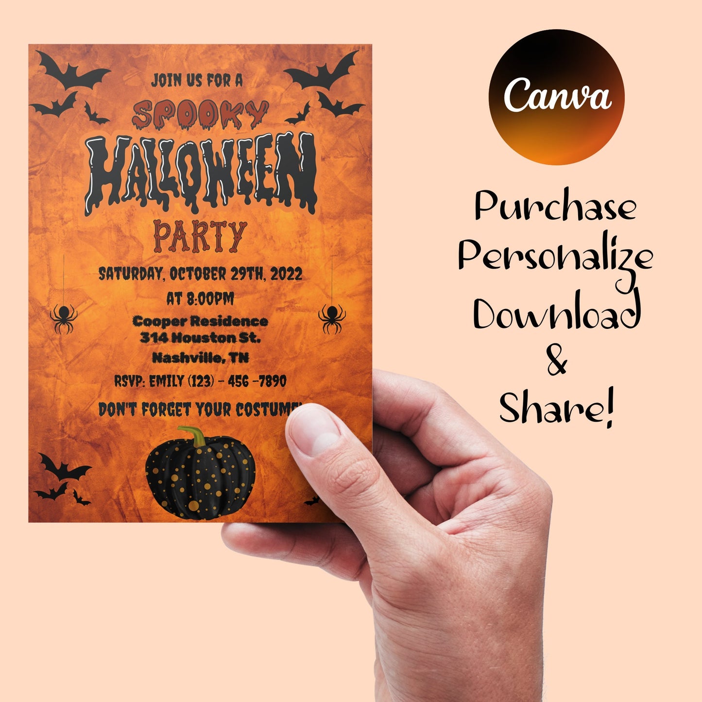 Halloween Party Invitation, Spooky Halloween Invitation, Halloween Birthday Invite, Haunted House, Costume Party, Editable, Instant Download