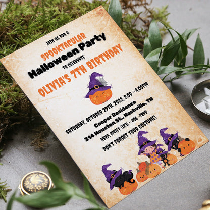 Halloween Birthday Party Invitation, Kids Halloween Invitation, Halloween Birthday Invite, Costume Party, Editable, Instant Download