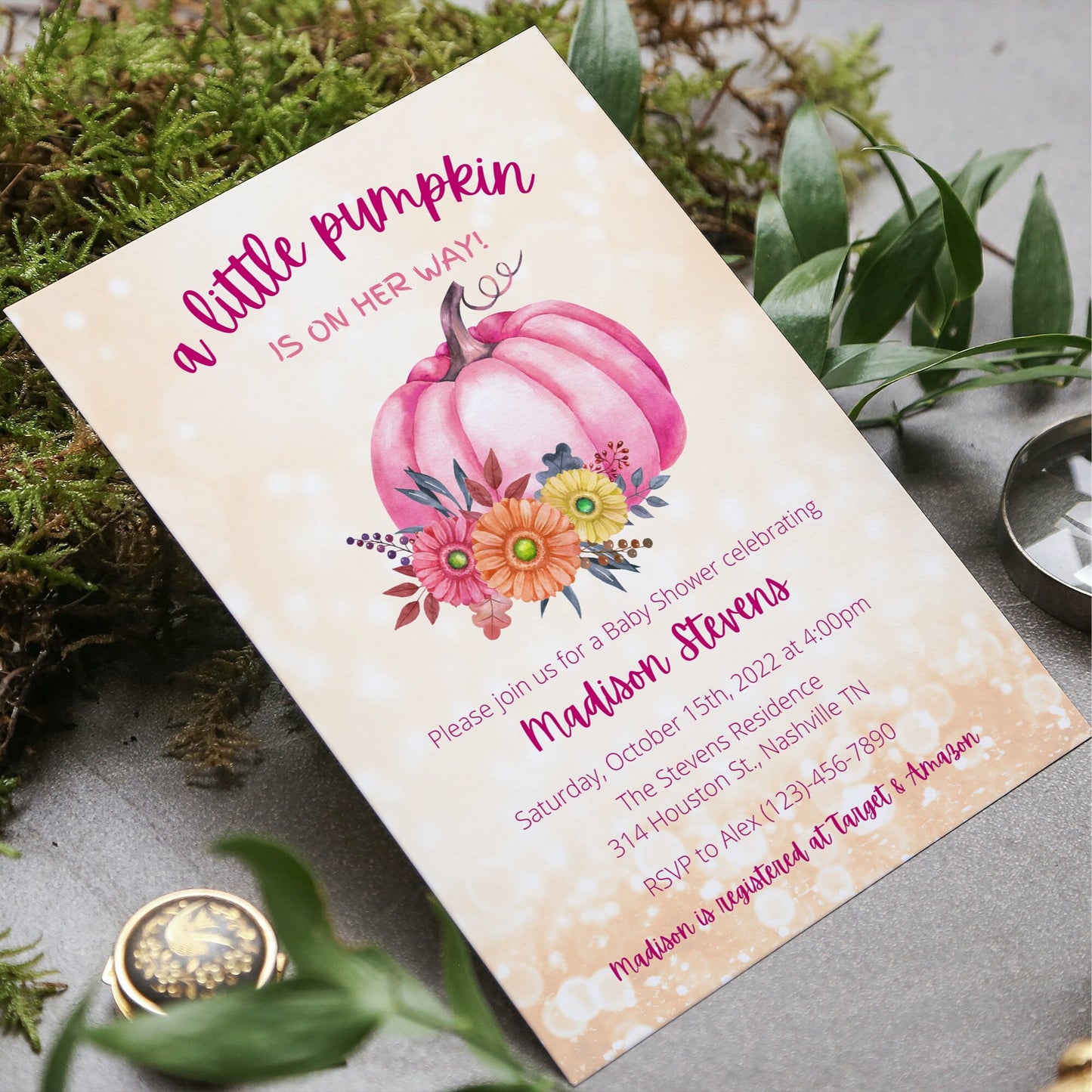 Editable Pumpkin Baby Shower Invitation, Girl Pumpkin Shower Invite Pink, Fall Autumn Baby Girl Shower, Instant Download Template