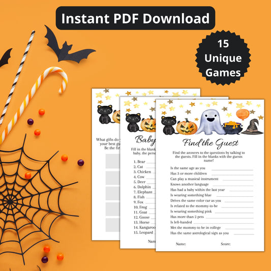 Halloween Baby Shower Game Bundle, Gender Neutral Halloween Baby Shower Game Pack, Printable Ghost Baby Shower Games, Instant Download