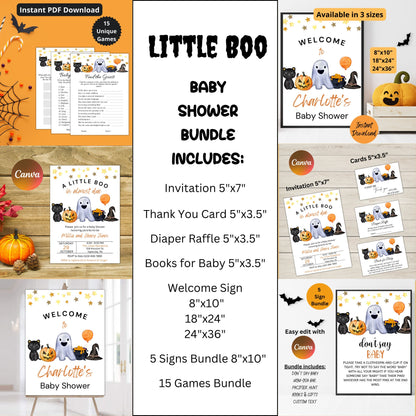 Editable A Little Boo Baby Shower Bundle, Gender Neutral Halloween Baby Shower Bundle, Ghost Halloween Baby Shower, Instant Download