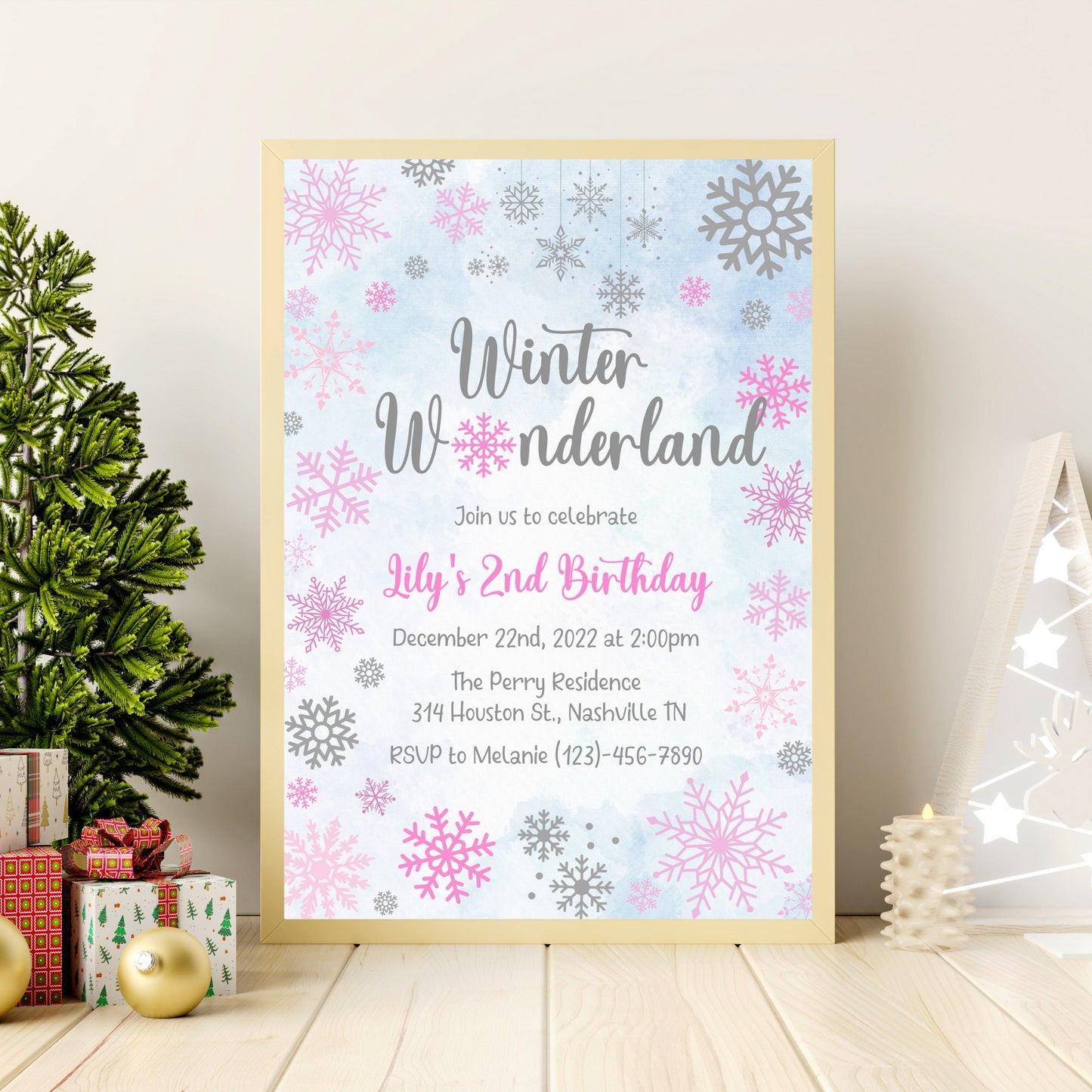 Snowflake Birthday Invitation Template, Winter Wonderland Girl Birthday Invitation, Our little Snowflake Bday invite, Editable Download