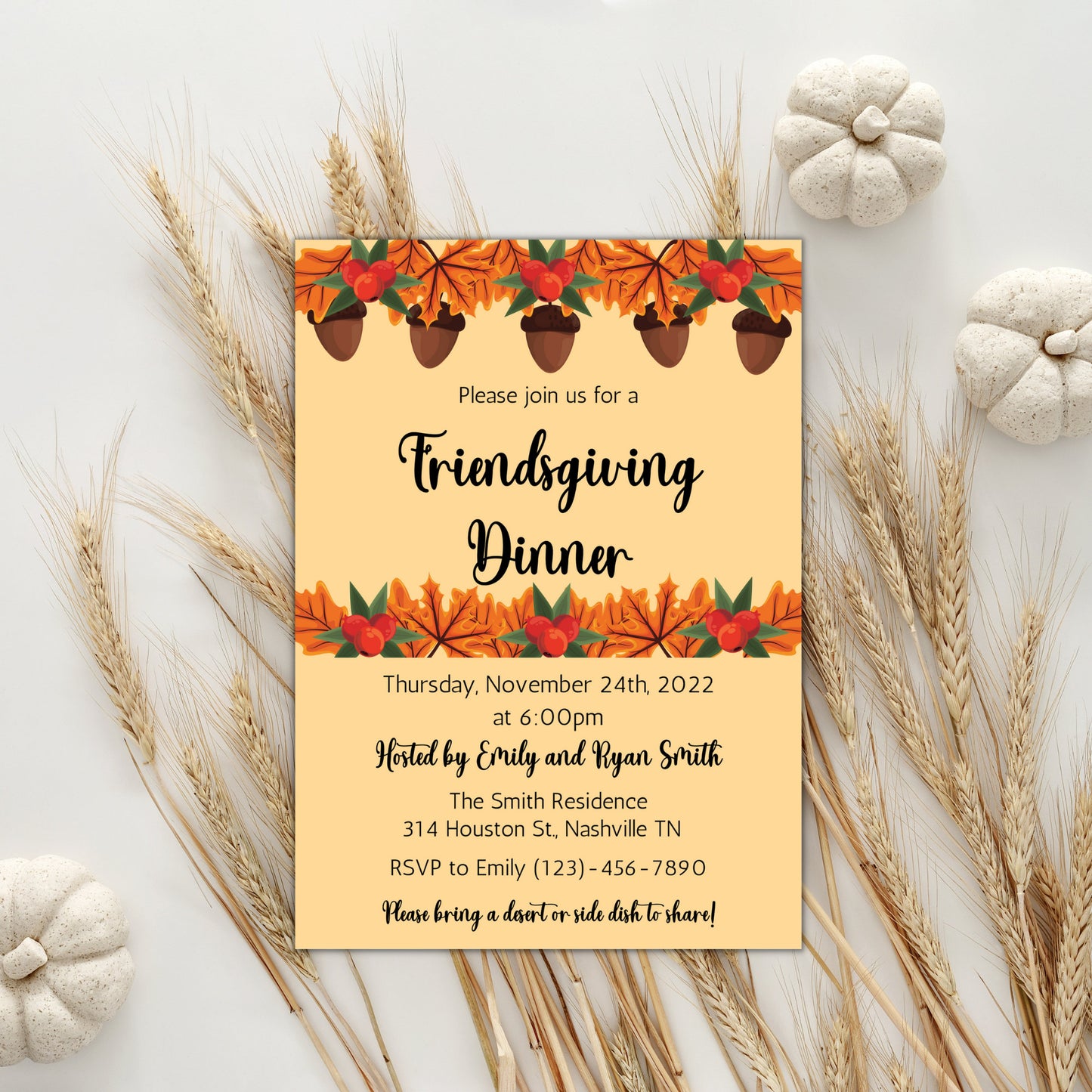 Editable Friendsgiving Dinner Invitation, Thanksgiving Invitation, Fall Autumn Dinner Invite, Instant Download Template