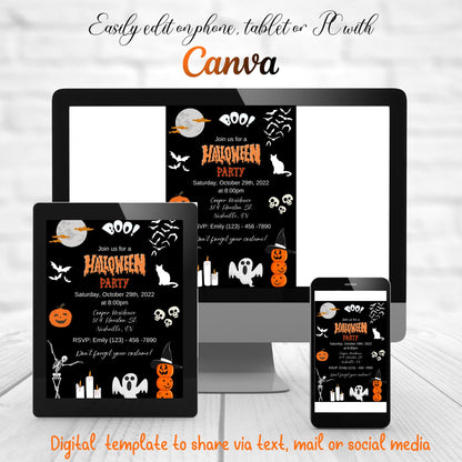 Halloween Party Invitation, Ghost Invitation, Halloween Birthday Invite, Haunted House, Costume Party, Editable, Instant Download