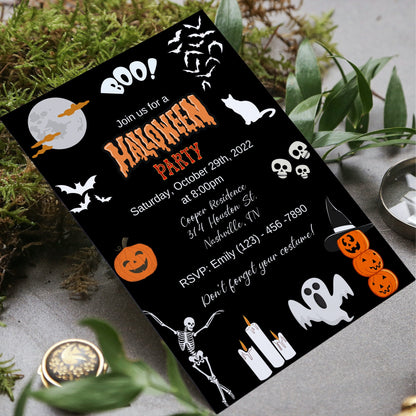 Halloween Party Invitation, Ghost Invitation, Halloween Birthday Invite, Haunted House, Costume Party, Editable, Instant Download