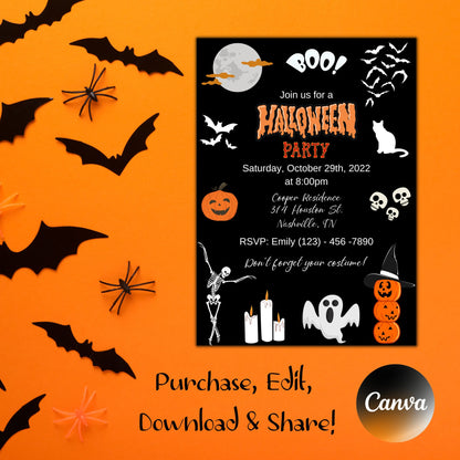 Halloween Party Invitation, Ghost Invitation, Halloween Birthday Invite, Haunted House, Costume Party, Editable, Instant Download