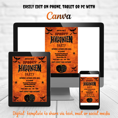 Halloween Party Invitation, Spooky Halloween Invitation, Halloween Birthday Invite, Haunted House, Costume Party, Editable, Instant Download