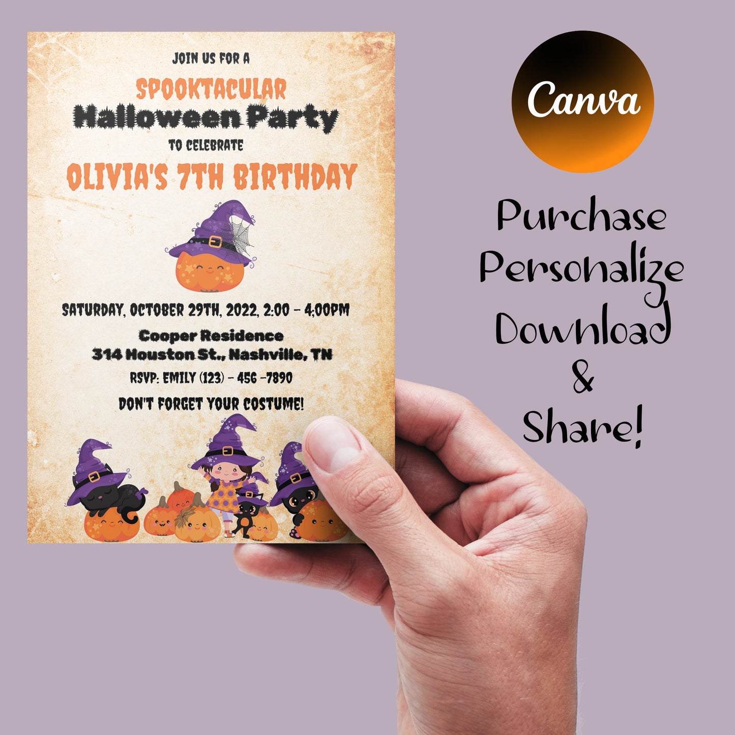 Halloween Birthday Party Invitation, Kids Halloween Invitation, Halloween Birthday Invite, Costume Party, Editable, Instant Download