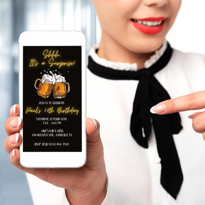 Editable Beer Surprise Birthday Invitation, 30th 40th 50th Adult Birthday Party Invite, DIY Instant Printable, Digital Download