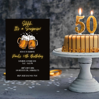 Editable Beer Surprise Birthday Invitation, 30th 40th 50th Adult Birthday Party Invite, DIY Instant Printable, Digital Download