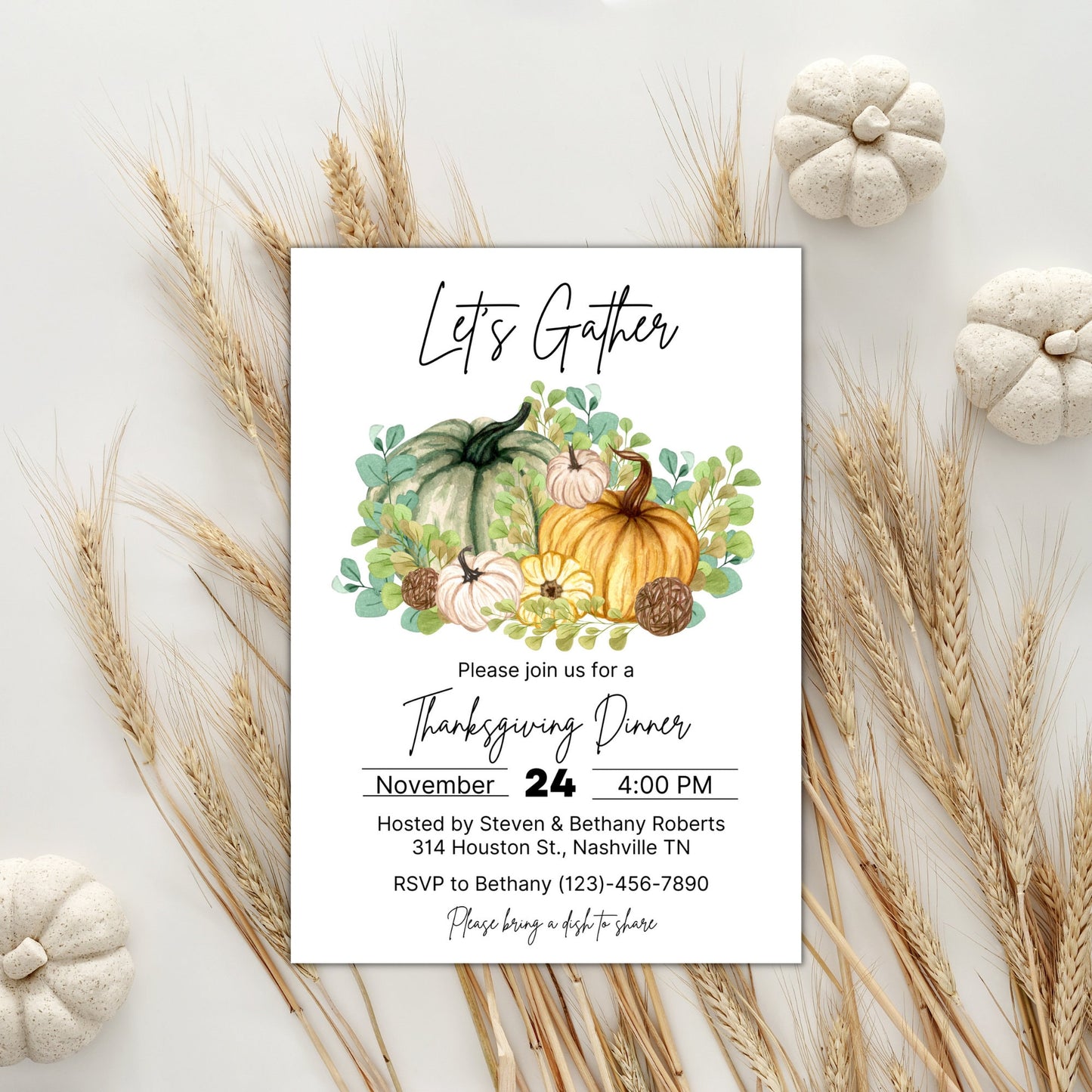 Editable Thanksgiving Dinner Invitation, Friendsgiving  Invitation, Fall Autumn Dinner Invite, Instant Download Template