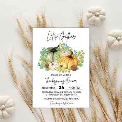 Editable Thanksgiving Dinner Invitation, Friendsgiving  Invitation, Fall Autumn Dinner Invite, Instant Download Template