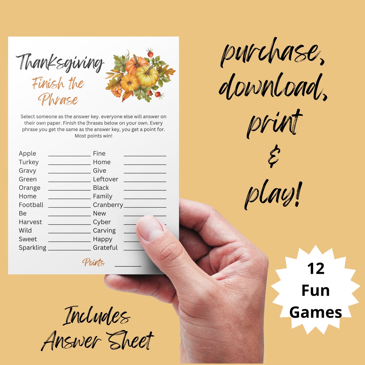 Thanksgiving Game Bundle, Printable Thanksgiving Games For Kids and Adults, Party Games, Family Games, Classroom Games, Instant Download