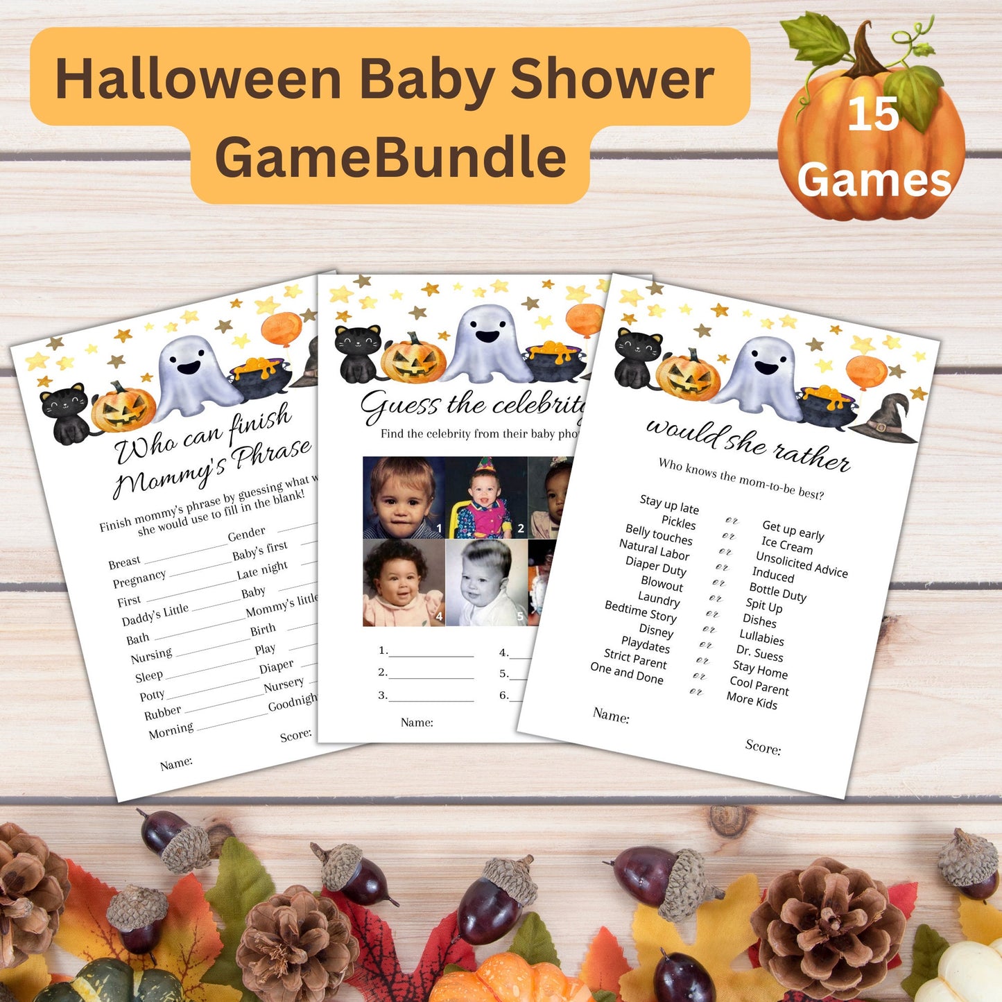 Halloween Baby Shower Game Bundle, Gender Neutral Halloween Baby Shower Game Pack, Printable Ghost Baby Shower Games, Instant Download