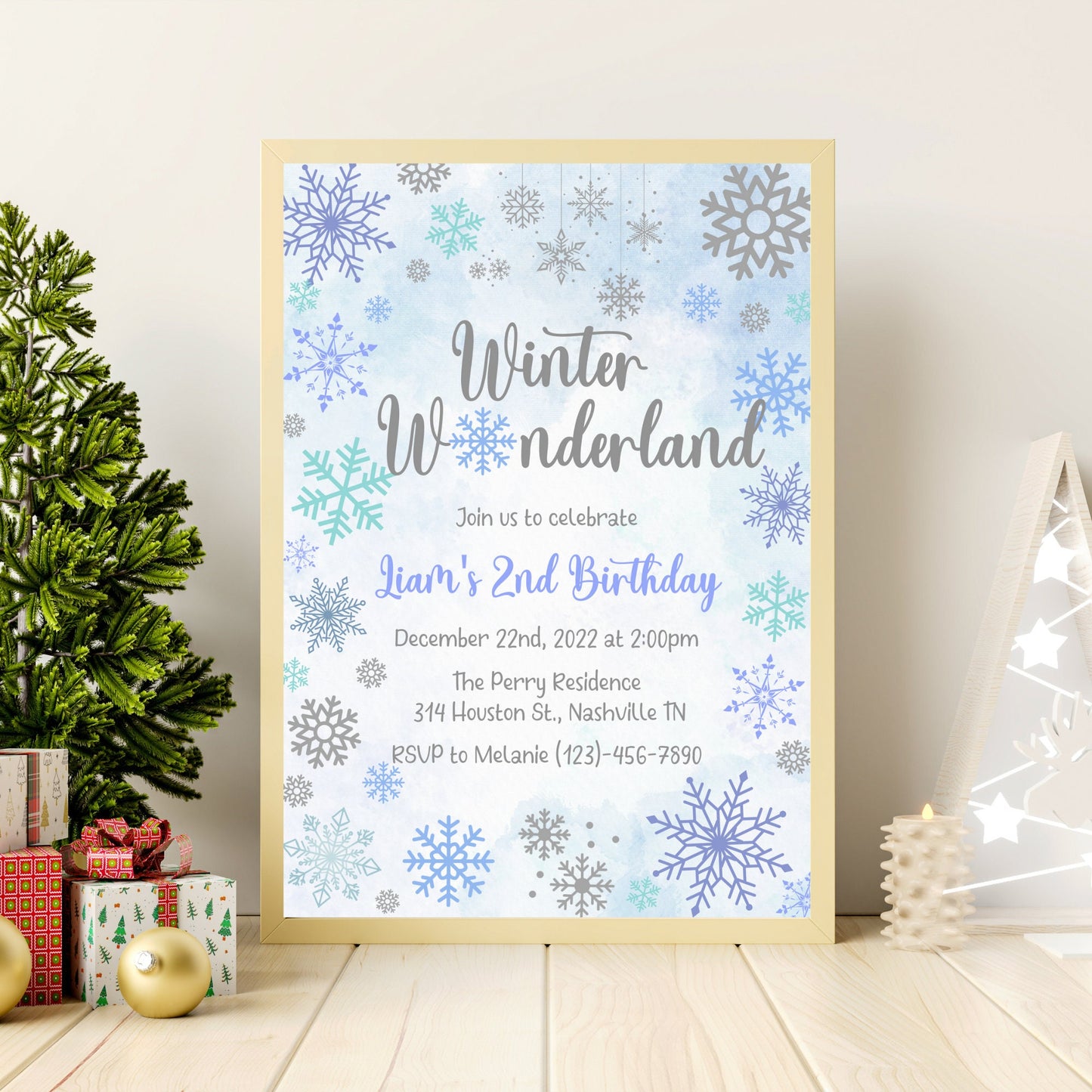 Snowflake Birthday Invitation Template, Winter Wonderland Boy Birthday Invitation, Our little Snowflake Bday invite, Editable Download