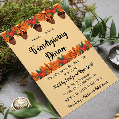 Editable Friendsgiving Dinner Invitation, Thanksgiving Invitation, Fall Autumn Dinner Invite, Instant Download Template