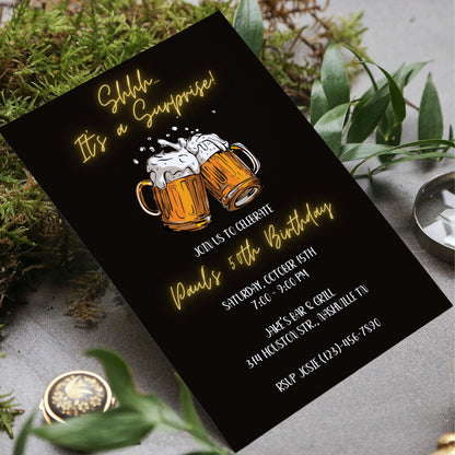 Editable Beer Surprise Birthday Invitation, 30th 40th 50th Adult Birthday Party Invite, DIY Instant Printable, Digital Download