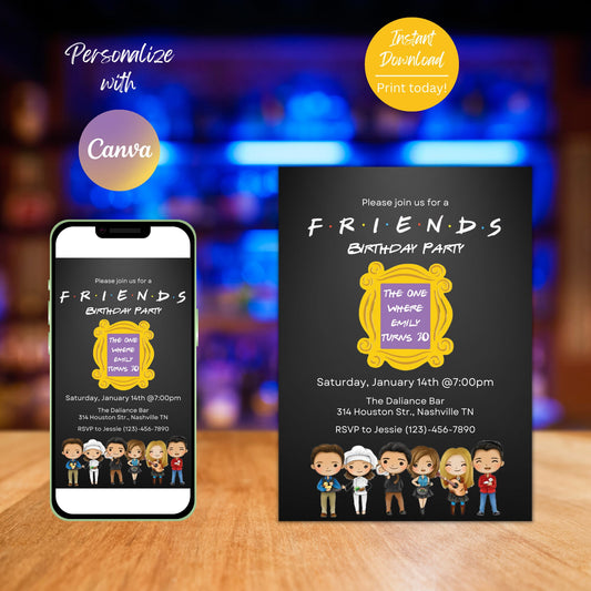 Editable Friends Birthday Invitation Template, The One Where Friends Birthday Invitation, Friends Theme Birthday Invite, Instant Download