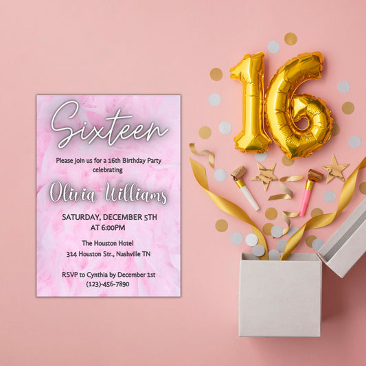 Editable 16th Birthday Invitation for Girl, Sweet 16, Sixteenth Birthday Invite, Neon Lights, Digital Invites for teen, Instant Download