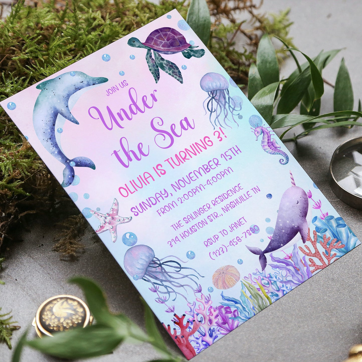 Editable Under The Sea Birthday Invitation Template, Printable Watercolor Under the Sea Invite, Octopus Sea Invite, Instant Download