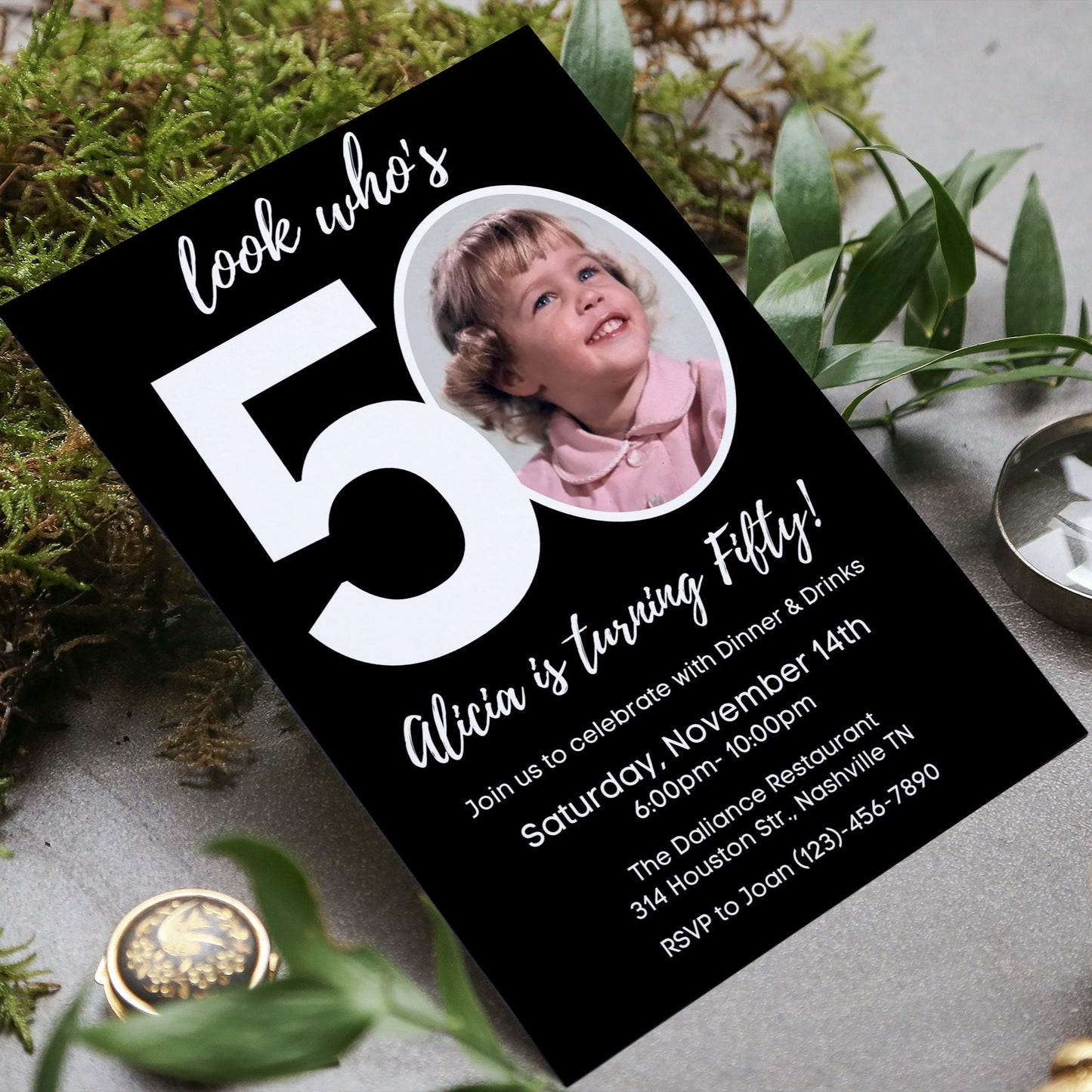 Editable 50th Invitation with photo, Look Who's 50, 50th Birthday Invitation Template, Minimal 50th Invitation, Editable, Printable