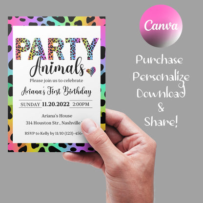 Editable Party Animals Birthday Invitation Leopard Print Jungle Birthday Party Leopard Print Wild One Two Wild Template Digital Download