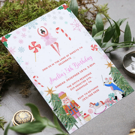 Nutcracker Birthday Invitation, Pink Nutcracker Party Invitation, Nutcracker Ballerina Birthday Invite, Editable Instant Download