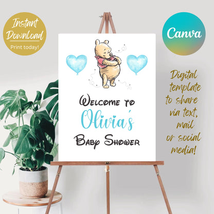 10+1 Winnie the Pooh Editable Baby Shower Signs, Baby Shower Sign Bundle, Mimosa Bar Sign, Diaper Raflle, Printable Editable Download