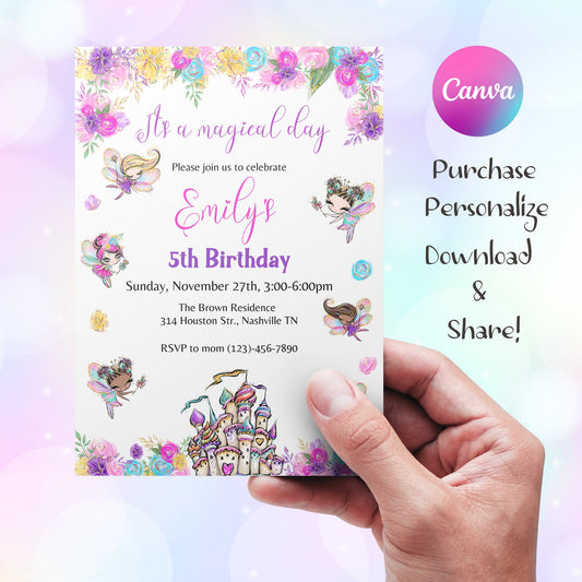 Editable Fairy Birthday Invitation, Magical Fairy Party, Enchanted Pixie Fairy Theme, Magical Floral Fairy Princess Party, Instant Download