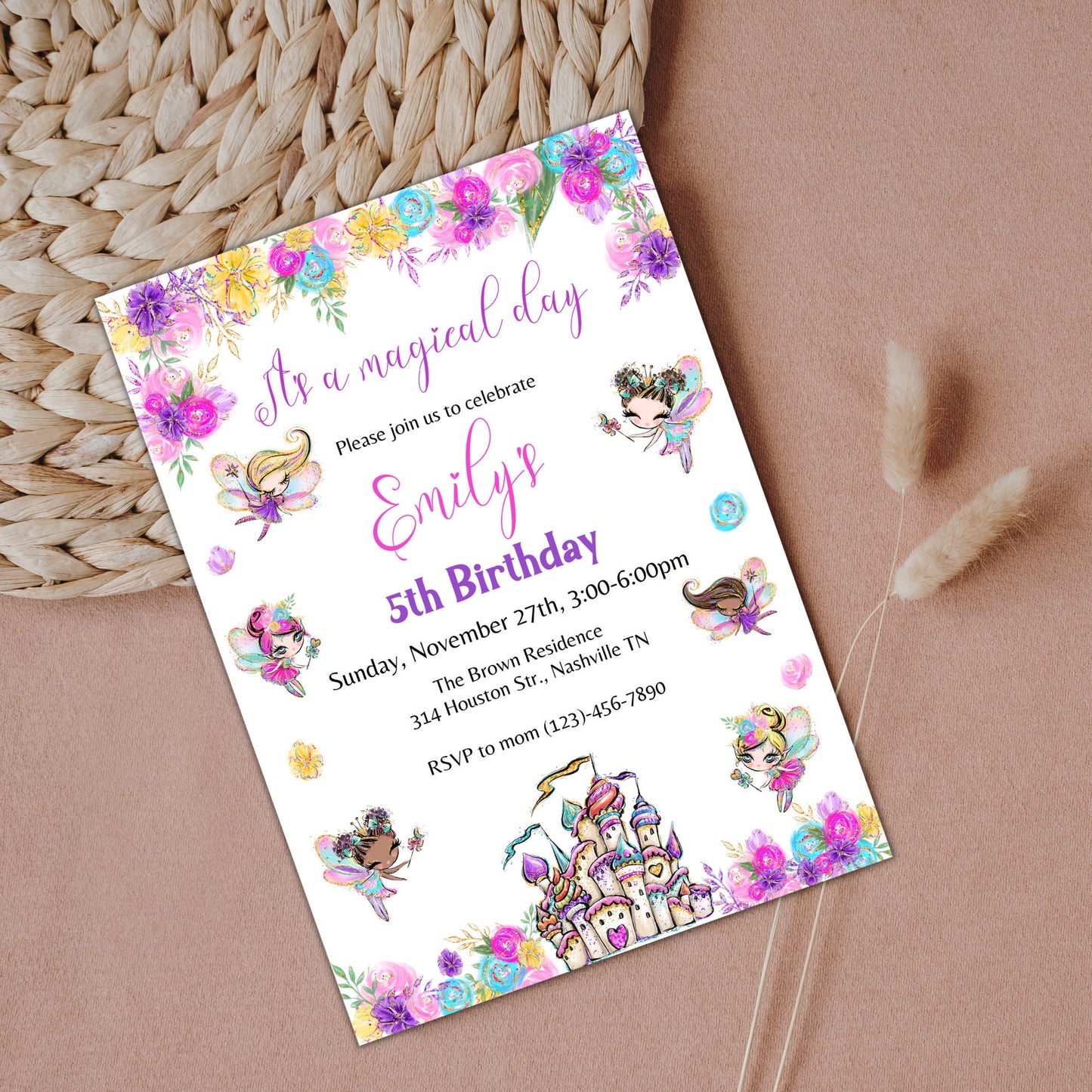 Editable Fairy Birthday Invitation, Magical Fairy Party, Enchanted Pixie Fairy Theme, Magical Floral Fairy Princess Party, Instant Download